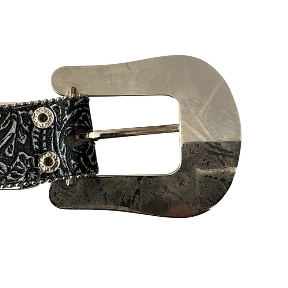 Blazin Roxx embossed leather western belt, crystal conchos,rhinestones, studs, M